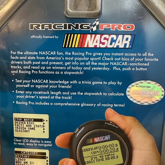NASCAR Handheld Electronic Racing Pro Excalibur Trivia Stats Race-Day Stopwatch - Picture 3 of 5